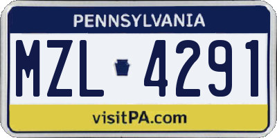 PA license plate MZL4291