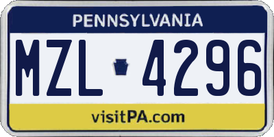 PA license plate MZL4296