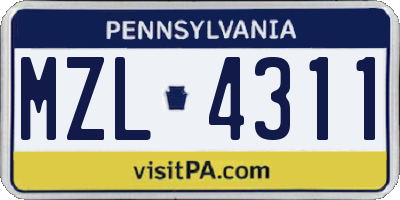 PA license plate MZL4311