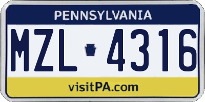 PA license plate MZL4316