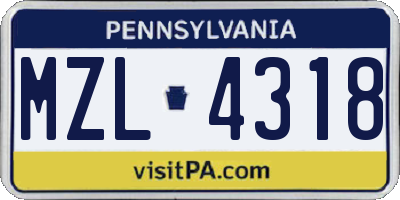 PA license plate MZL4318