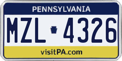 PA license plate MZL4326