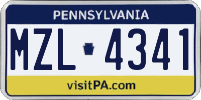 PA license plate MZL4341