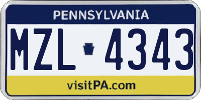 PA license plate MZL4343