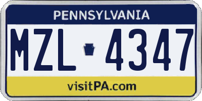 PA license plate MZL4347