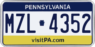 PA license plate MZL4352