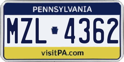 PA license plate MZL4362