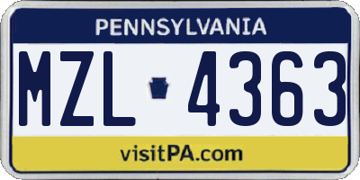 PA license plate MZL4363