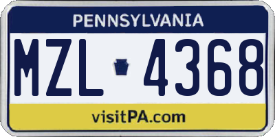 PA license plate MZL4368