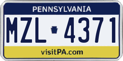 PA license plate MZL4371