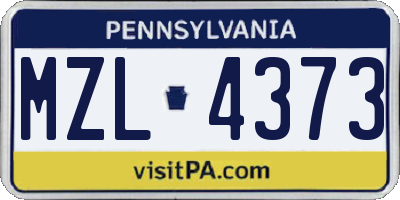 PA license plate MZL4373