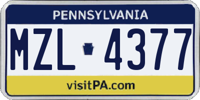 PA license plate MZL4377