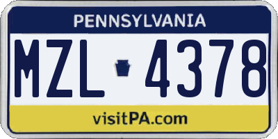 PA license plate MZL4378