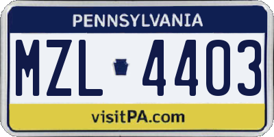 PA license plate MZL4403