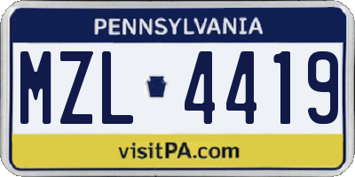 PA license plate MZL4419