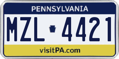 PA license plate MZL4421