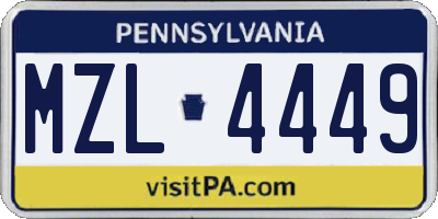PA license plate MZL4449