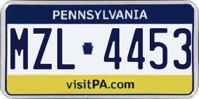 PA license plate MZL4453