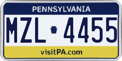 PA license plate MZL4455