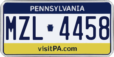 PA license plate MZL4458