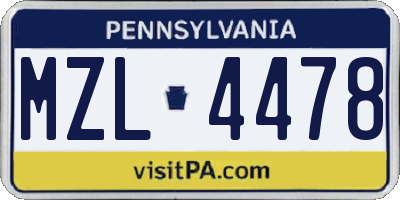 PA license plate MZL4478