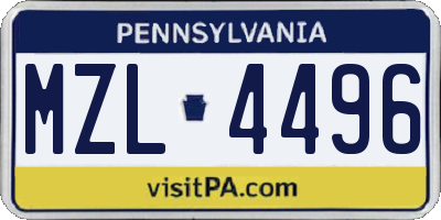 PA license plate MZL4496