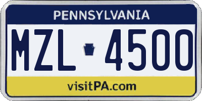 PA license plate MZL4500