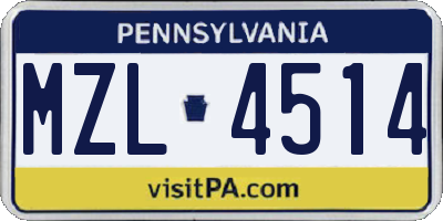 PA license plate MZL4514