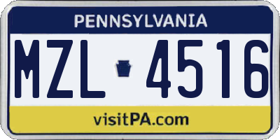 PA license plate MZL4516