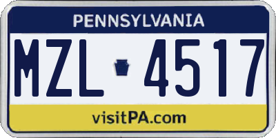 PA license plate MZL4517
