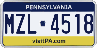 PA license plate MZL4518