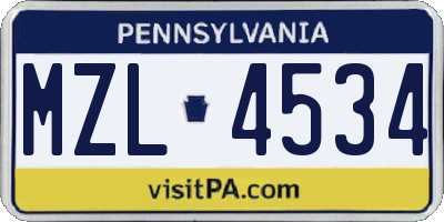PA license plate MZL4534