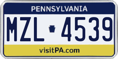 PA license plate MZL4539