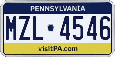 PA license plate MZL4546