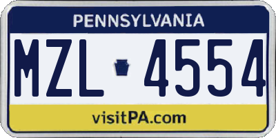 PA license plate MZL4554