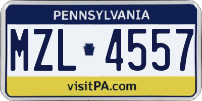 PA license plate MZL4557