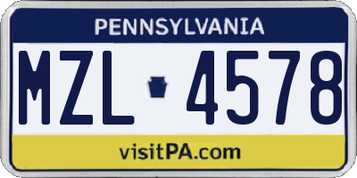 PA license plate MZL4578