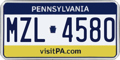 PA license plate MZL4580