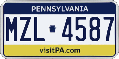 PA license plate MZL4587