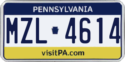 PA license plate MZL4614
