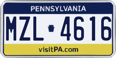 PA license plate MZL4616