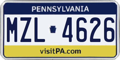PA license plate MZL4626