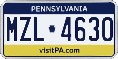 PA license plate MZL4630