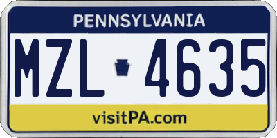 PA license plate MZL4635