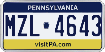 PA license plate MZL4643