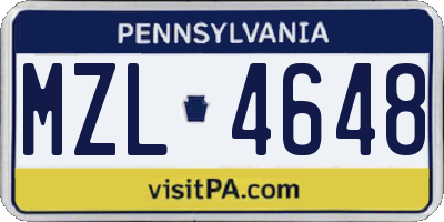 PA license plate MZL4648