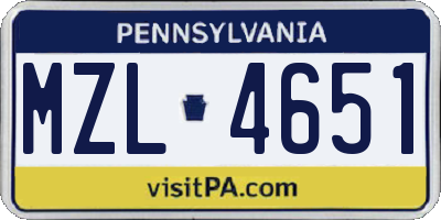 PA license plate MZL4651