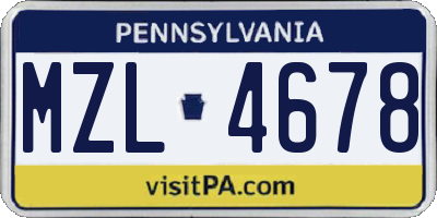 PA license plate MZL4678