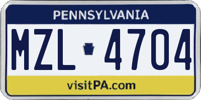 PA license plate MZL4704
