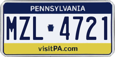 PA license plate MZL4721